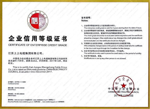 新宝GG电缆再次通过AAA级电力行业企业最高信用品级复评